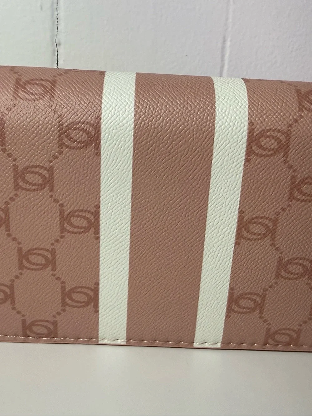 bebe Pink Wallet with White Stripe Accents